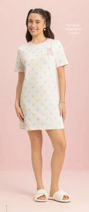 Camisola Manga Curta coleção Capi Pop — pijama feminino Lua Encantada Verão 2027, ref. 10180196