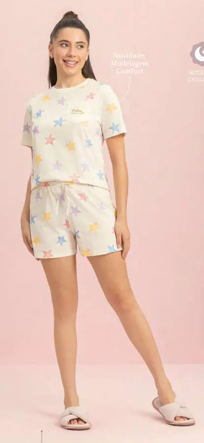 Short Doll Manga Curta — pijama feminino Lua Encantada Verão 2027, ref. 10660320