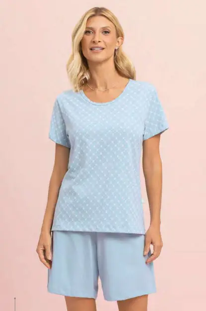 Bermudoll Manga Curta coleção Azulejo — pijama feminino Lua Encantada Verão 2027, ref. 16600100