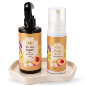 Kit água perfumada Vanilla Intense 250ml + sabonete espumador Vanilla Intense 150ml + bandeja cerâmica — Êvie D’Parfum